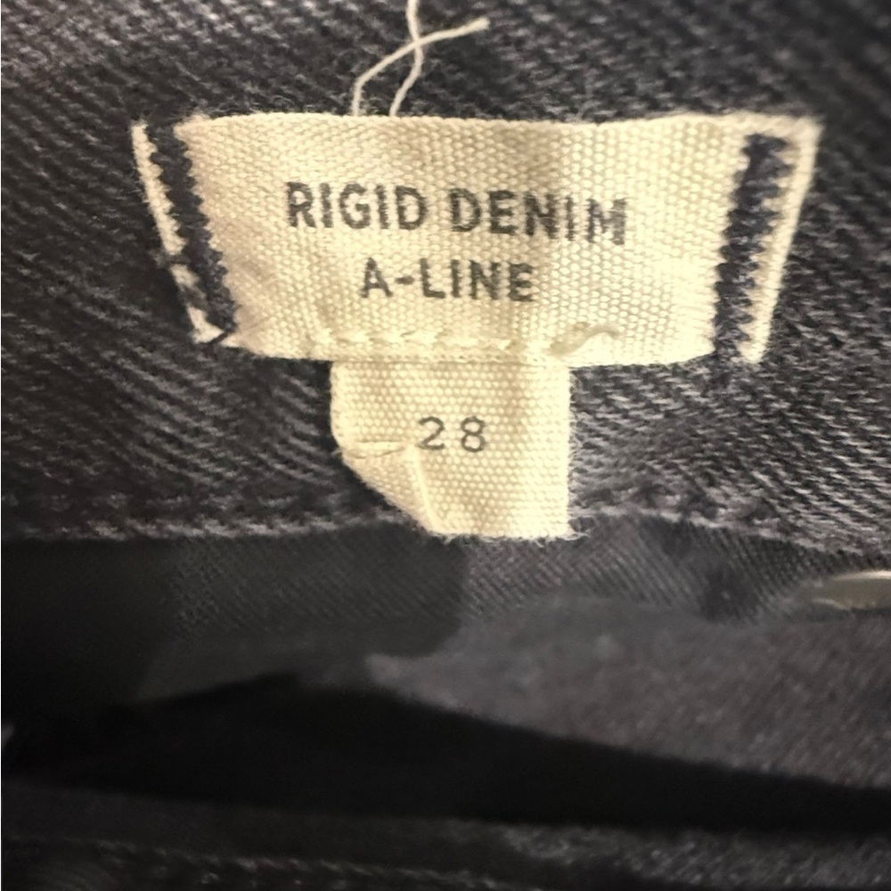Madewell Rigid Denim A-Line Distressed‎ Black Mini Skirt- Size 28 - Picture 4 of 7